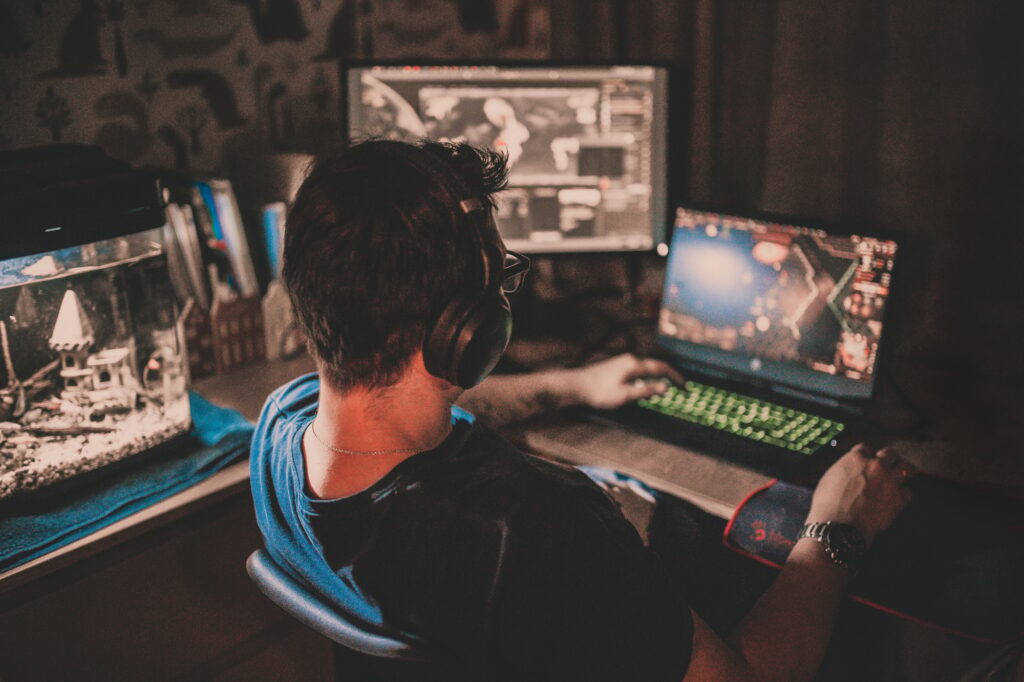 man playing computer games